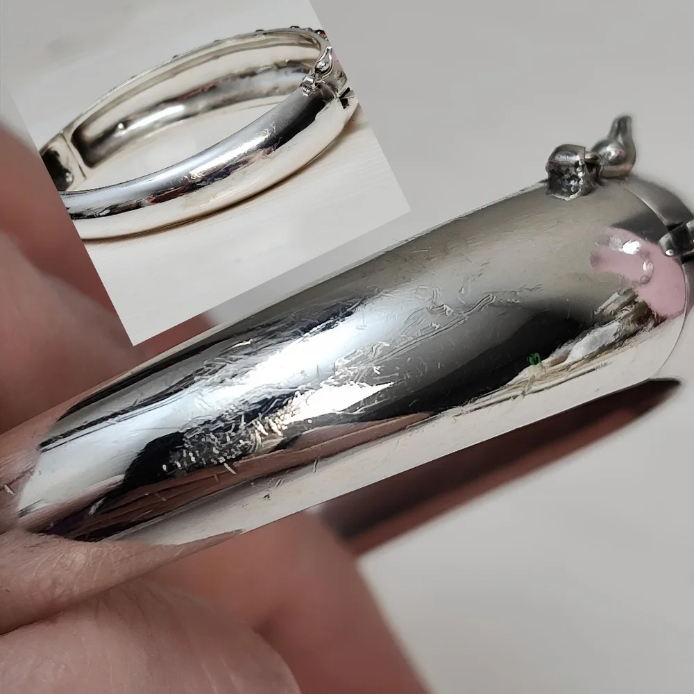 1930's Art Deco Sterling Silver Red Paste Rhinestone Marcasite Hinged Bracelet